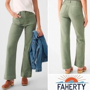 Faherty Sage Green Flare Wide-Leg Pants Sailor Pockets